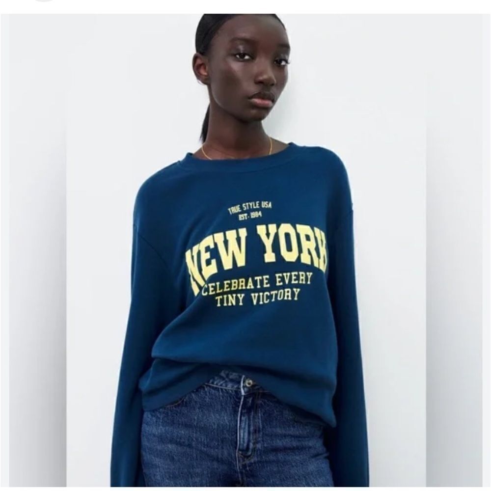 Zara Graphic Design Positive Vibe Crewneck Sweatshirt Size Small